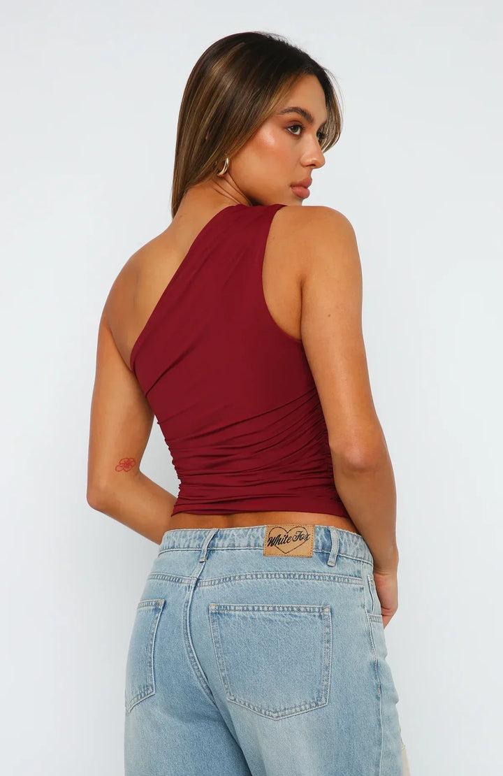 Vivienne | Women's One Shoulder Ruched Top with Cropped Fit