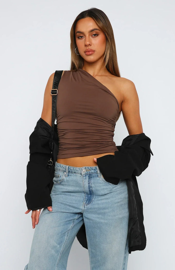 Vivienne | Women's One Shoulder Ruched Top with Cropped Fit