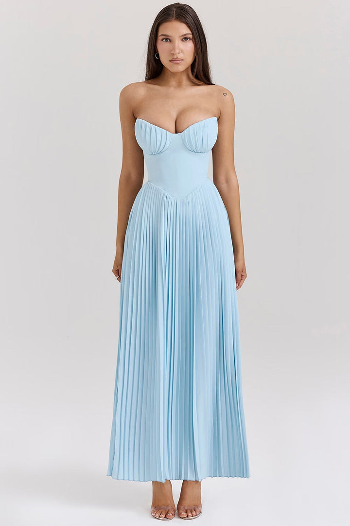 Genevieve | Strapless Corset Womens Pleated Midi Dress