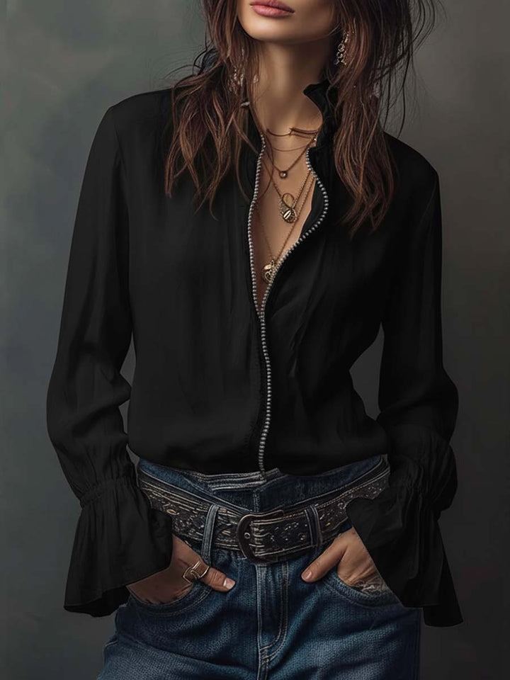Ophelia | Ruffle Cuff Button-Front Blouse