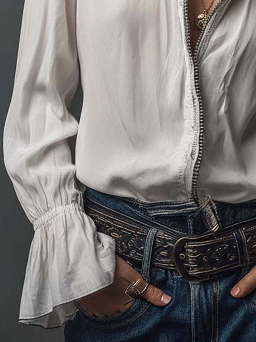 Ophelia | Ruffle Cuff Button-Front Blouse