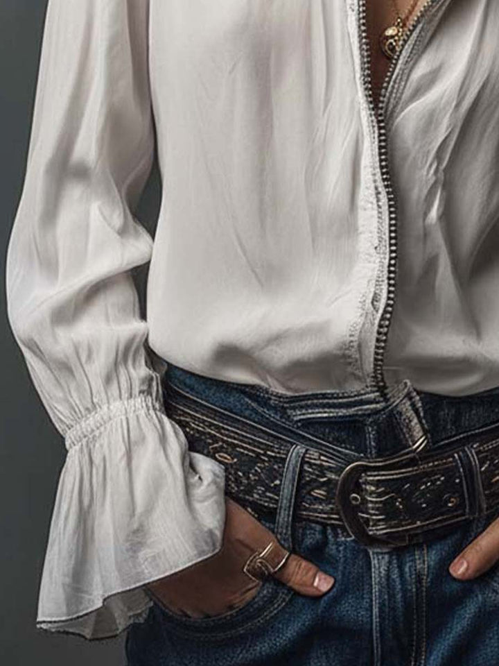 Ophelia | Ruffle Cuff Button-Front Blouse