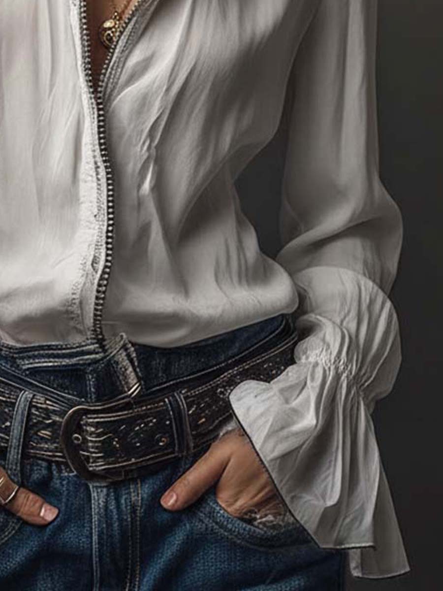 Ophelia | Ruffle Cuff Button-Front Blouse