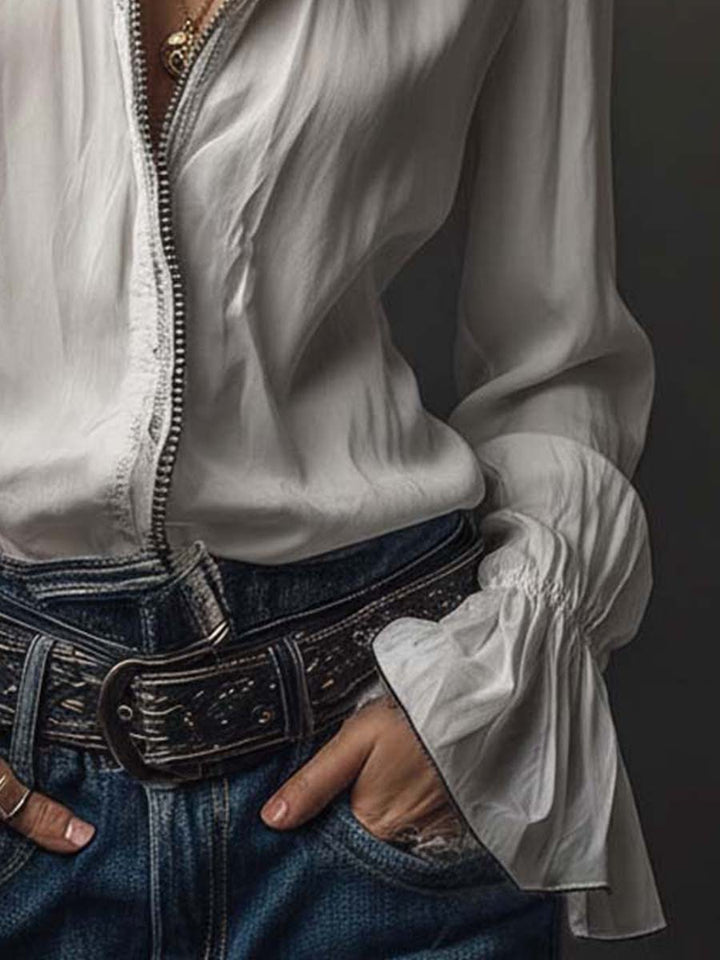 Ophelia | Ruffle Cuff Button-Front Blouse