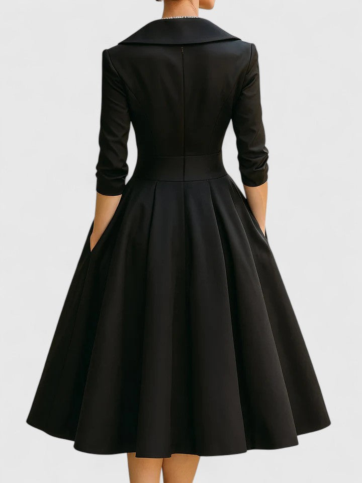 Audrey | Satin Wrap Collar Full Skirt Wedding Guest Dress