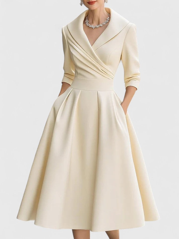 Audrey | Satin Wrap Collar Full Skirt Wedding Guest Dress