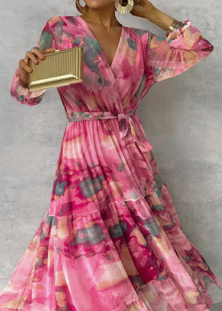 Marguerite | Women's Wrap V-Neck Tiered Maxi Dress with Tie Waist Detail