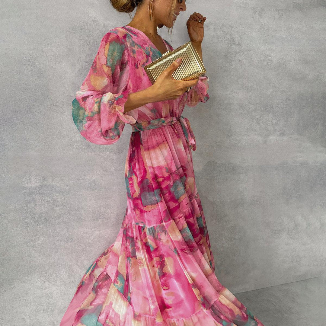 Marguerite | Women's Wrap V-Neck Tiered Maxi Dress with Tie Waist Detail