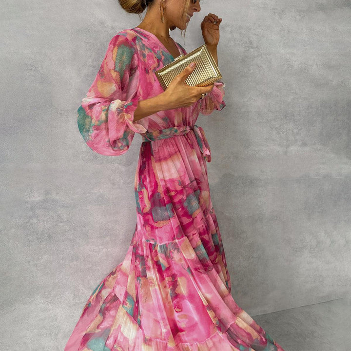 Marguerite | Women's Wrap V-Neck Tiered Maxi Dress with Tie Waist Detail