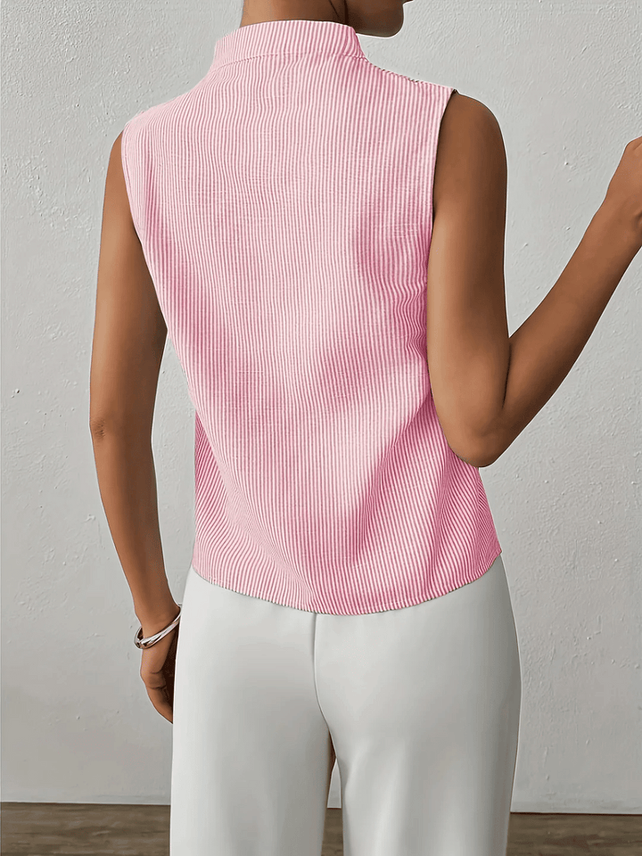 Sloane | Pinstripe Stand Collar Womens Blouse