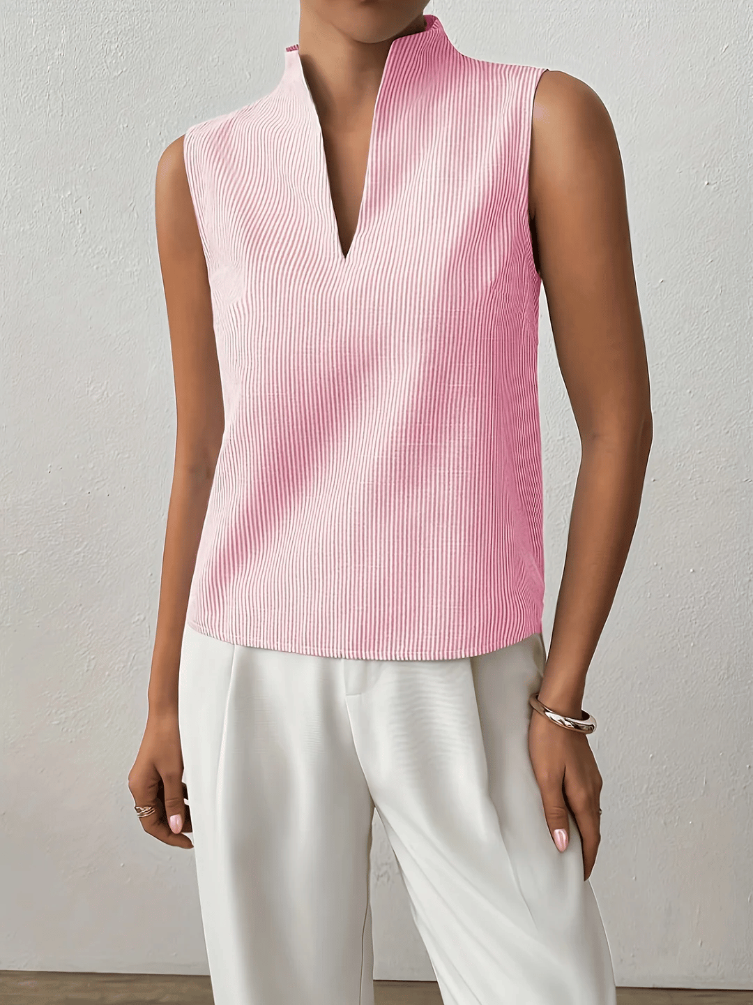 Sloane | Pinstripe Stand Collar Womens Blouse