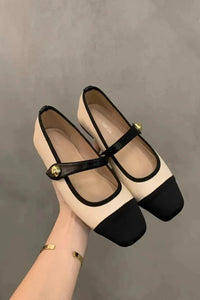 Coco | Two-Tone Cap Toe Mary Jane Orthopedic Flats with Gold Button