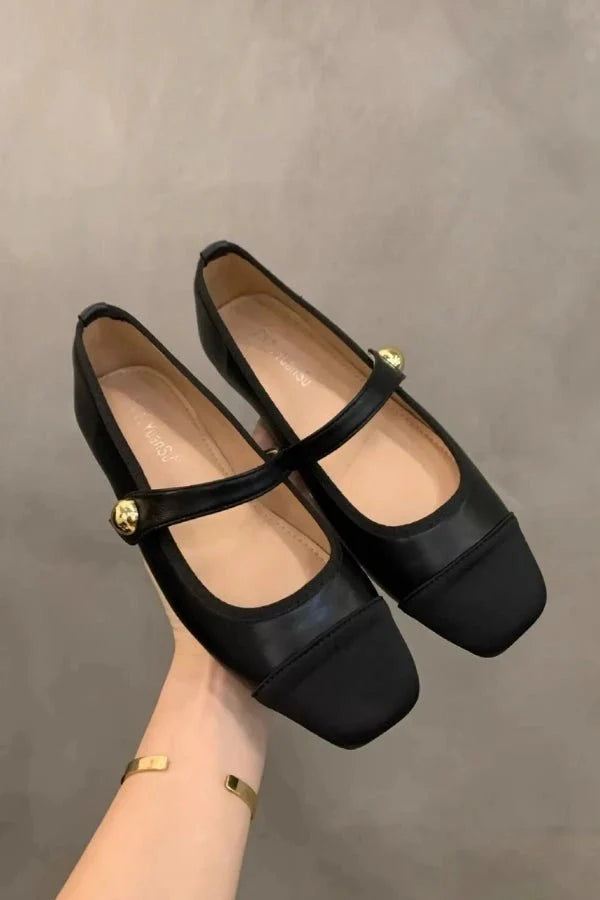 Coco | Two-Tone Cap Toe Mary Jane Orthopedic Flats with Gold Button