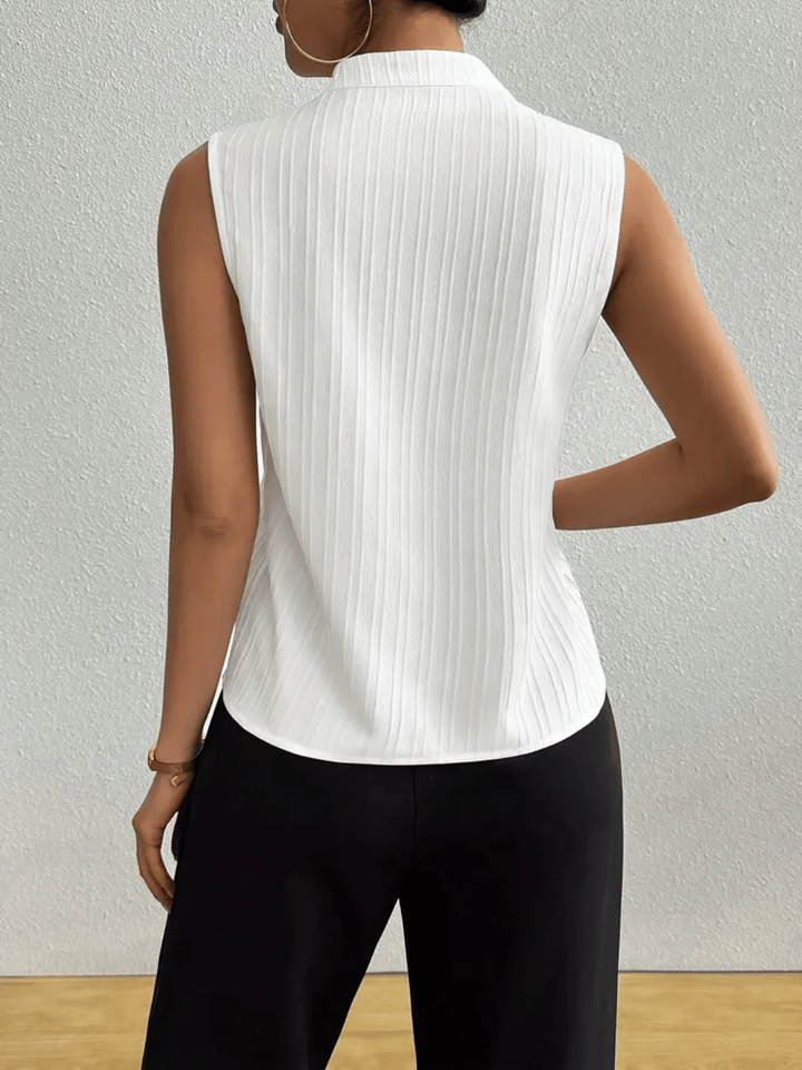 Sloane | Pinstripe Stand Collar Womens Blouse