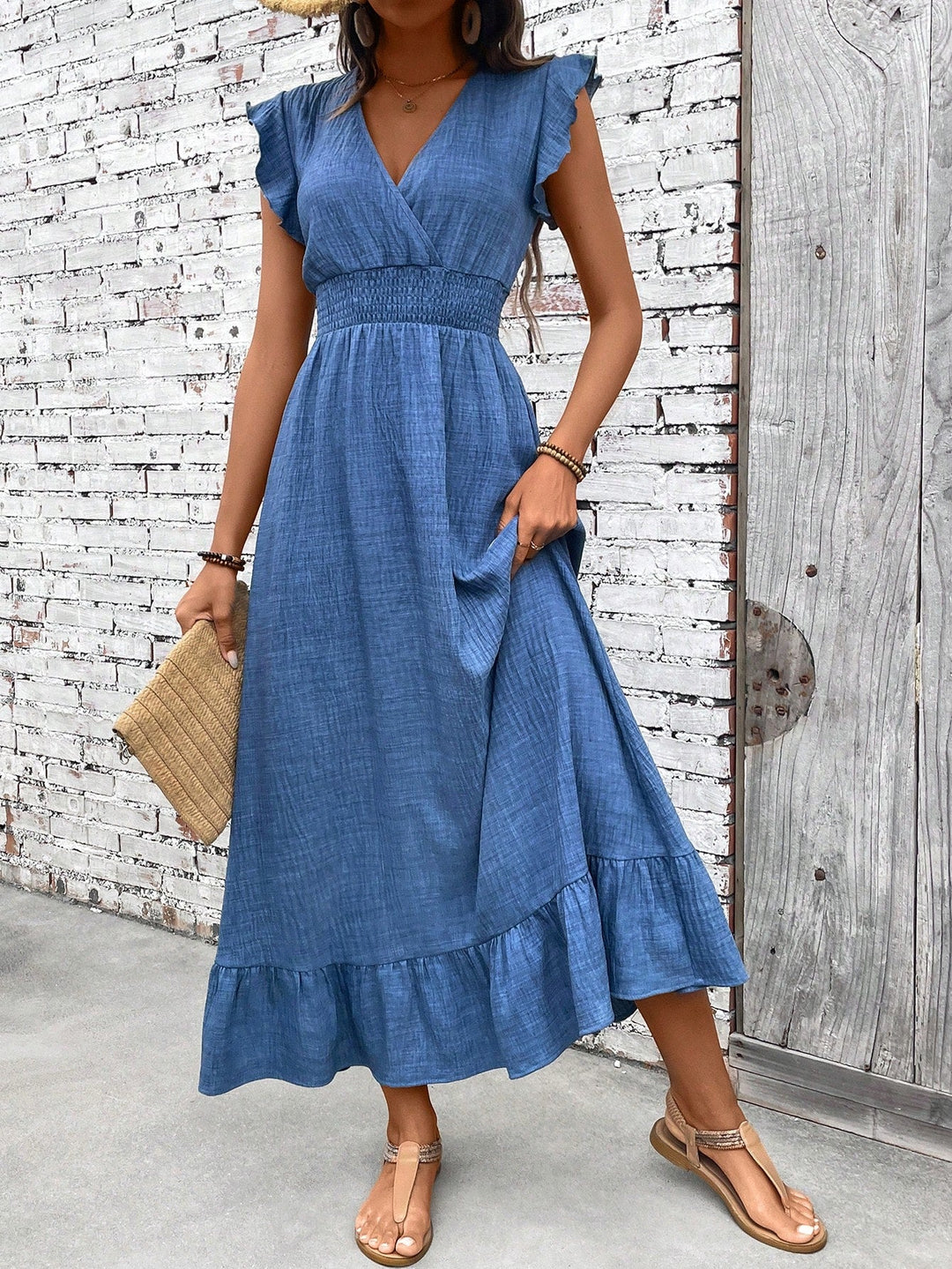 Juniper | Ruffle Sleeve Smocked Waist Boho Dress with Ruffle Hem