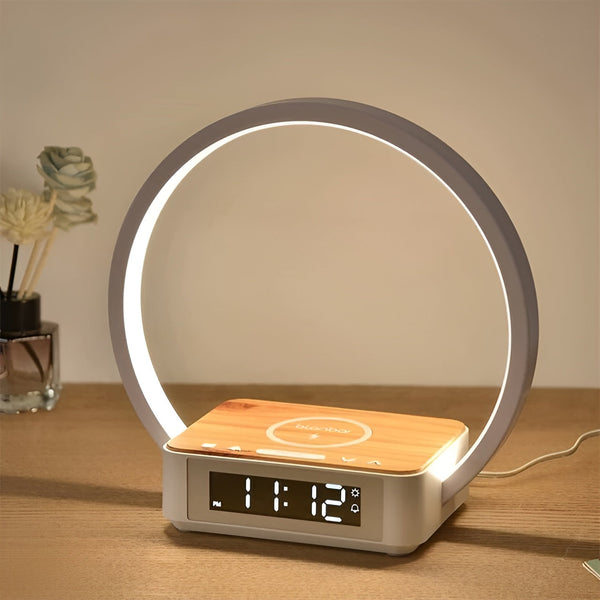 Designer Night Light with Wireless Charger and Alarm Clock – Bedside Lamp with Gentle Wake-Up &amp; Touch Control – LumoRise