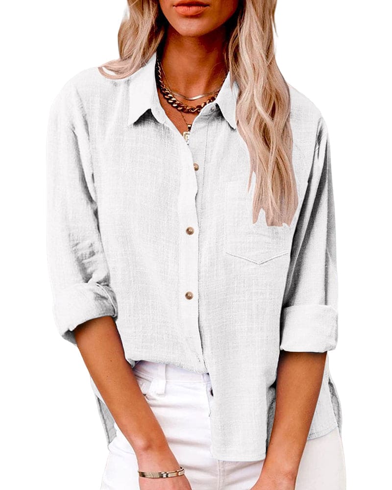 Colette | Chest Pocket Roll-Sleeve Linen Blouse