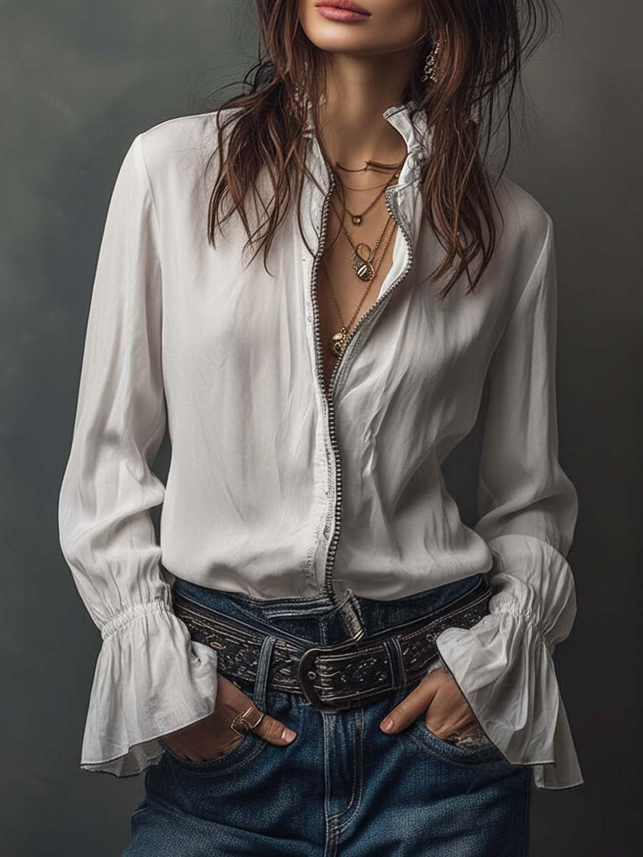 Ophelia | Ruffle Cuff Button-Front Blouse