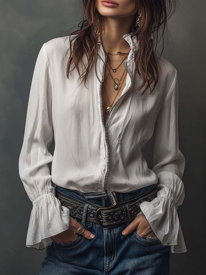 Ophelia | Ruffle Cuff Button-Front Blouse