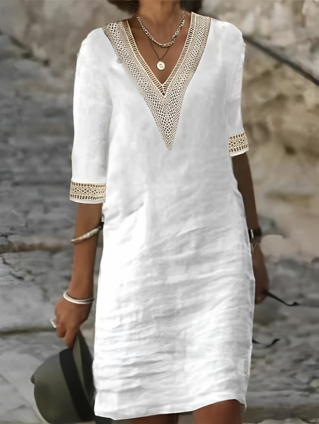 Santorini | Womens Linen Summer Dress with V-Neck