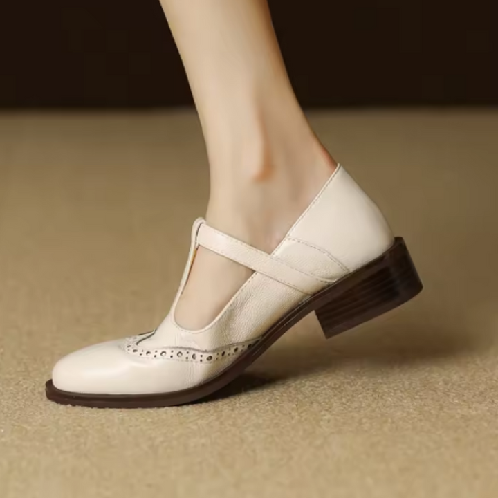 Cora | Brogue T-Bar Low Heel Mary Jane Flats