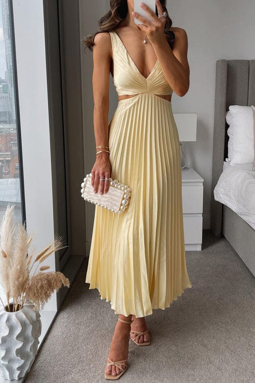 Aurelia | Womens Pleated Midi Dress with Cut Out Detail