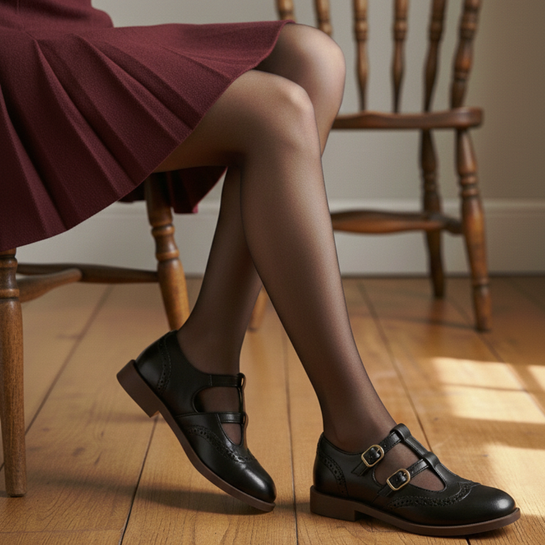 Bardot | Brogue T-Bar Double Buckle Flats