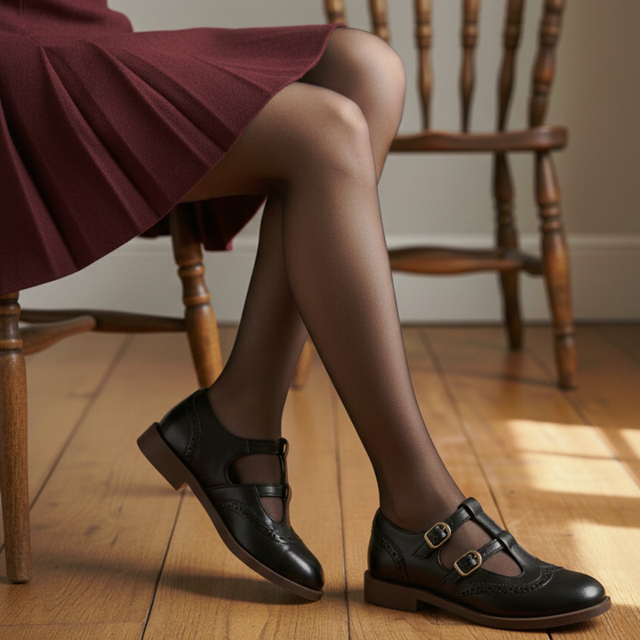 Bardot | Brogue T-Bar Double Buckle Flats