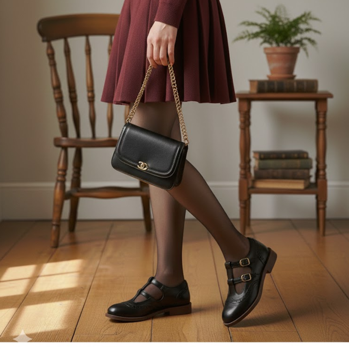 Bardot | Brogue T-Bar Double Buckle Flats