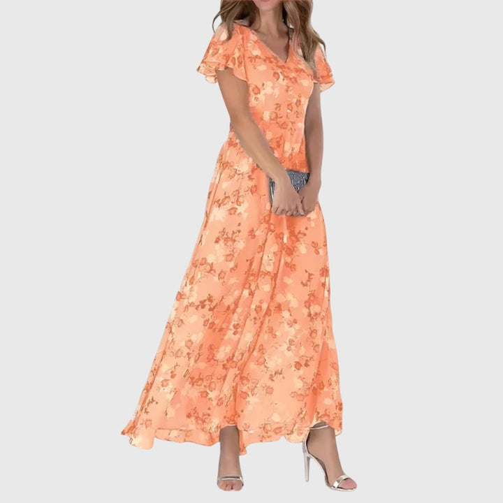 Isadora | Floral Chiffon Flutter Sleeve V-Neck Cocktail Dress