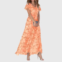 Riviera | Floral Chiffon Maxi Summer Dress with Flutter Sleeves