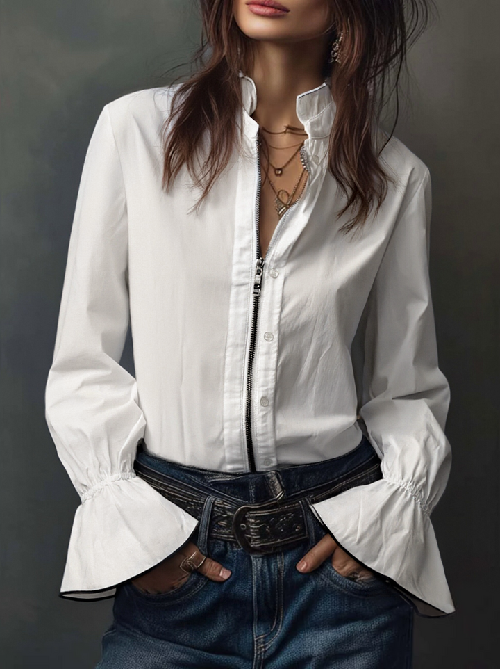 Ophelia | Ruffle Cuff Button-Front Blouse