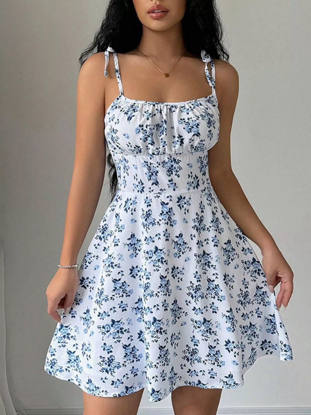 Odette | Women's Tie Strap Square Neck Floral Mini Dress