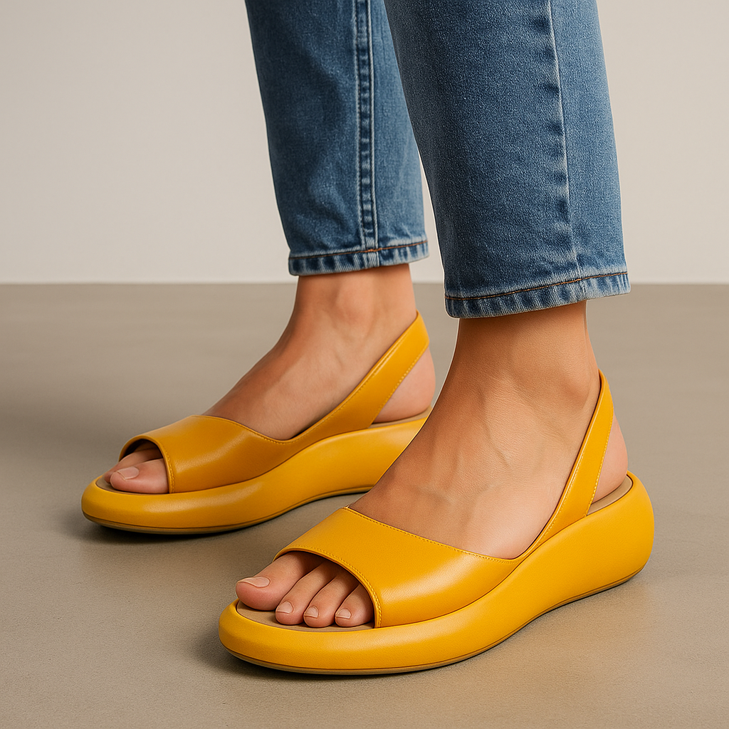 Melos | Peep Toe Slingback Wedge Sandals with Puffy Sole