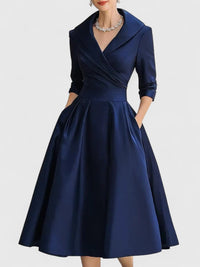 Audrey | Satin Wrap Collar Full Skirt Wedding Guest Dress