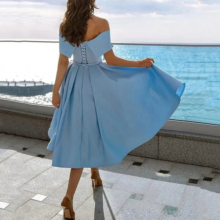 Camille | Pleated Bardot A-Line Off Shoulder Dress