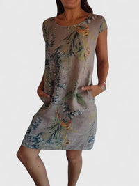 Margaux | Botanical Print Linen Summer Dress