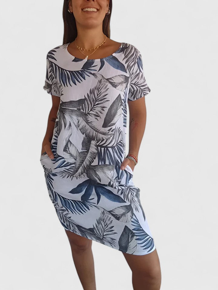 Margaux | Botanical Print Linen Summer Dress