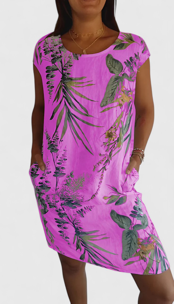 Margaux | Botanical Print Linen Summer Dress