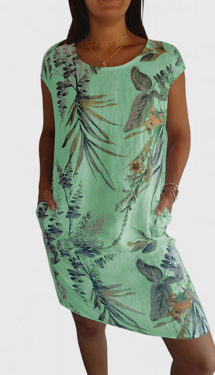 Margaux | Botanical Print Linen Summer Dress