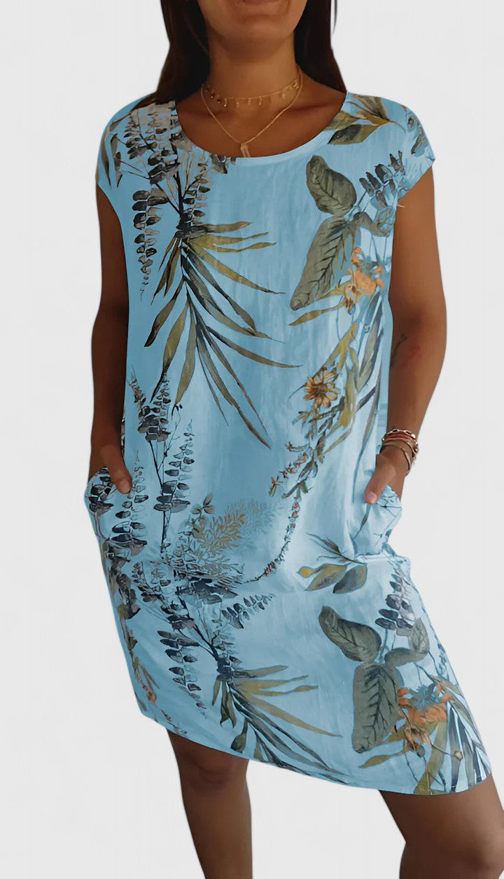 Margaux | Botanical Print Linen Summer Dress