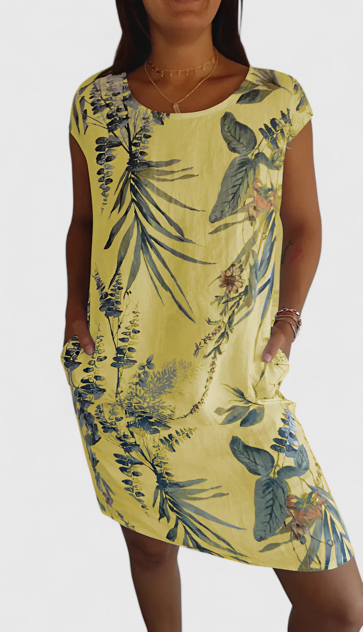 Margaux | Botanical Print Linen Summer Dress