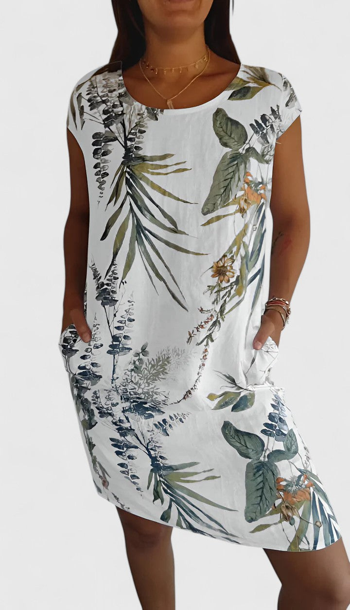 Margaux | Botanical Print Linen Summer Dress