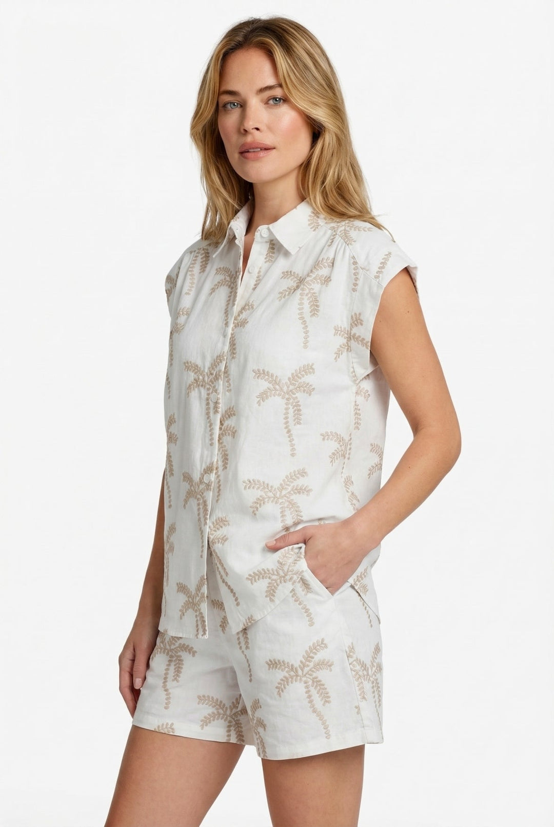 Paloma | Palm Print Sleeveless Tunic Blouse