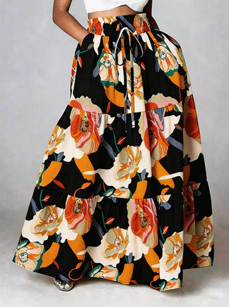 Camille | Women's Floral Print Tiered Maxi Skirt