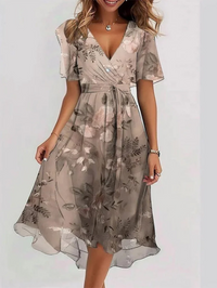 Peony | Floral Wrap Midi Summer Dress with Flutter Sleeves