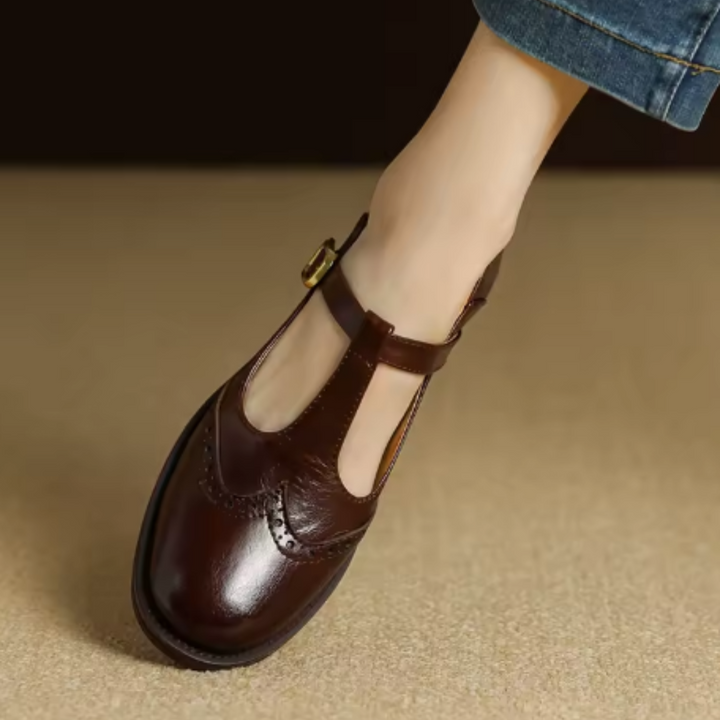 Cora | Brogue T-Bar Low Heel Mary Jane Flats