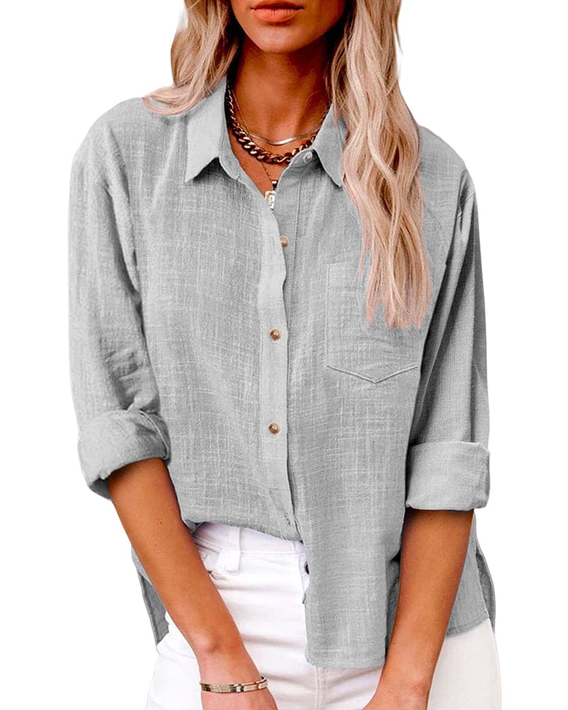 Colette | Chest Pocket Roll-Sleeve Linen Blouse