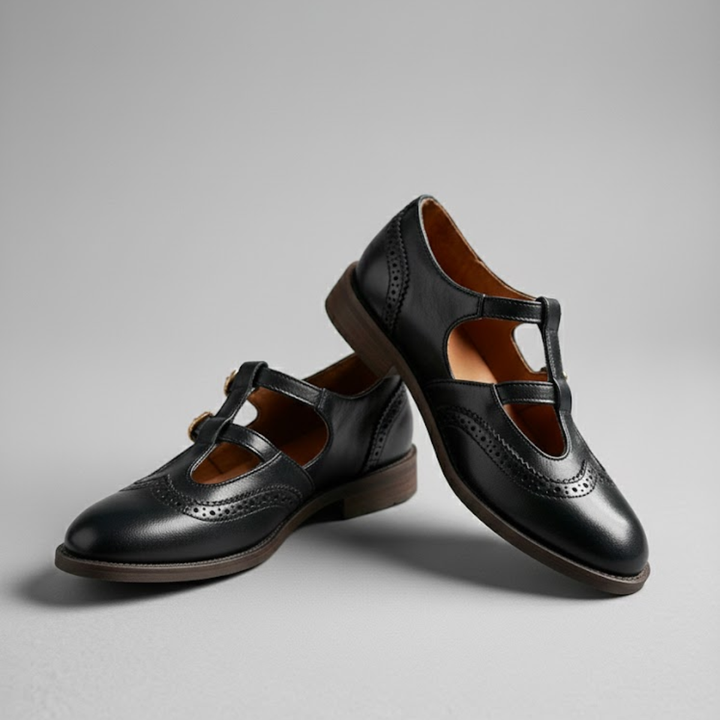 Bardot | Brogue T-Bar Double Buckle Flats