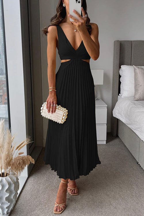 Aurelia | Womens Pleated Midi Dress with Cut Out Detail